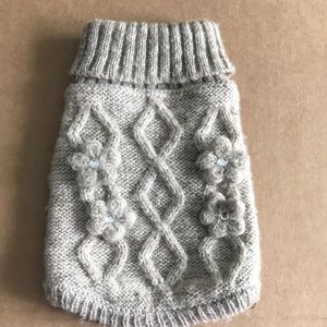 Xs crochet dog shirt cream with silver sparkle.